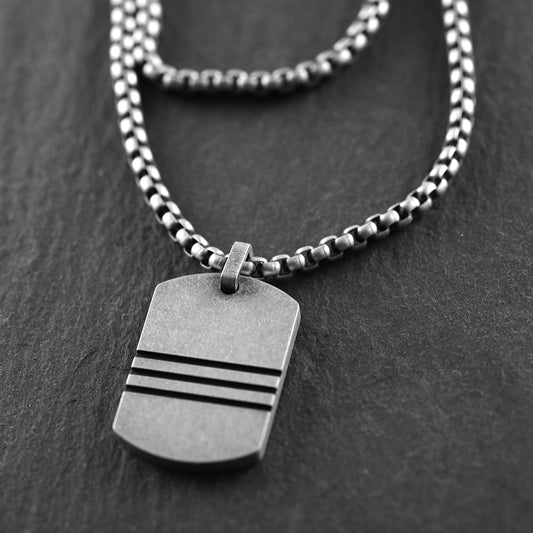 Dog Tag Kette 'Stripes' | Herren Halskette aus Edelstahl